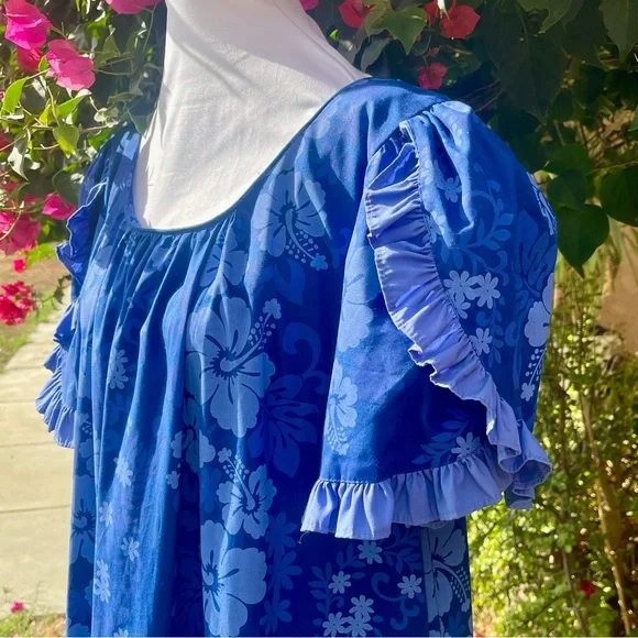 Princess Kaiulani Hawaiian Muumuu Royal Blue Maxi Dress Women’s 16 Vintage - Picture 7 of 13
